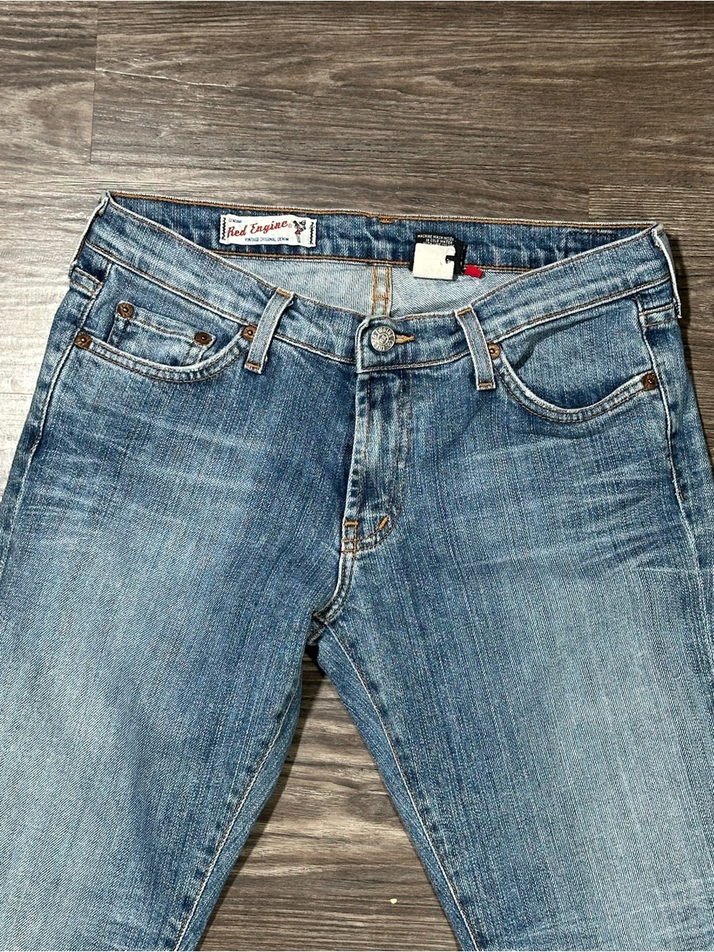 RED ENGINE Vintage Original Denim Whiskered 5 Pocket Low Rise Cropped Jeans 29 - Picture 2 of 11